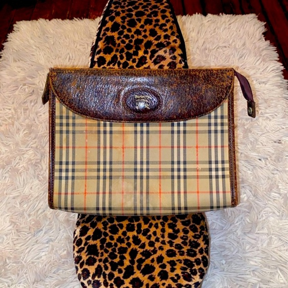 Burberrys Brown Haymarket Check Canvas Clutch